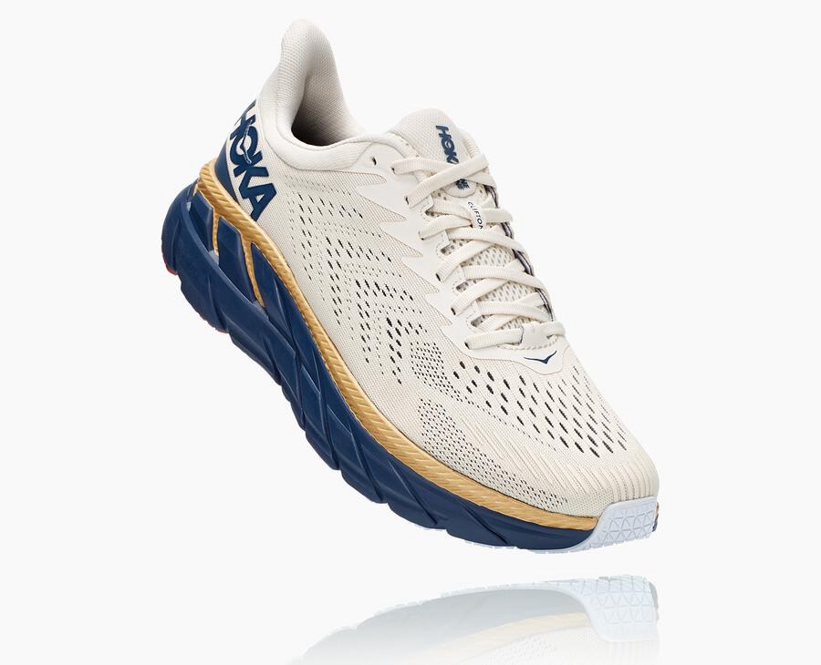 Running Shoes Mens - Hoka One One Clifton 7 - White/Blue - MUPISRV-67